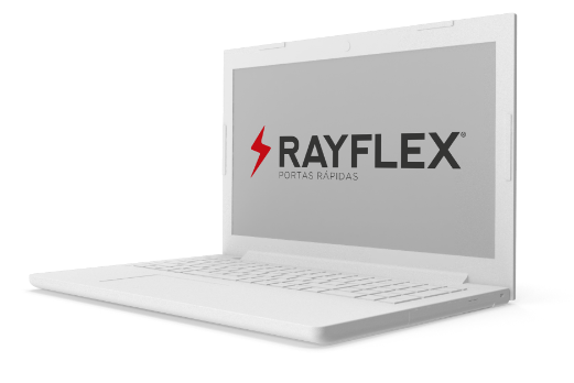 Imagem de um laptop com logo da Rayflex
